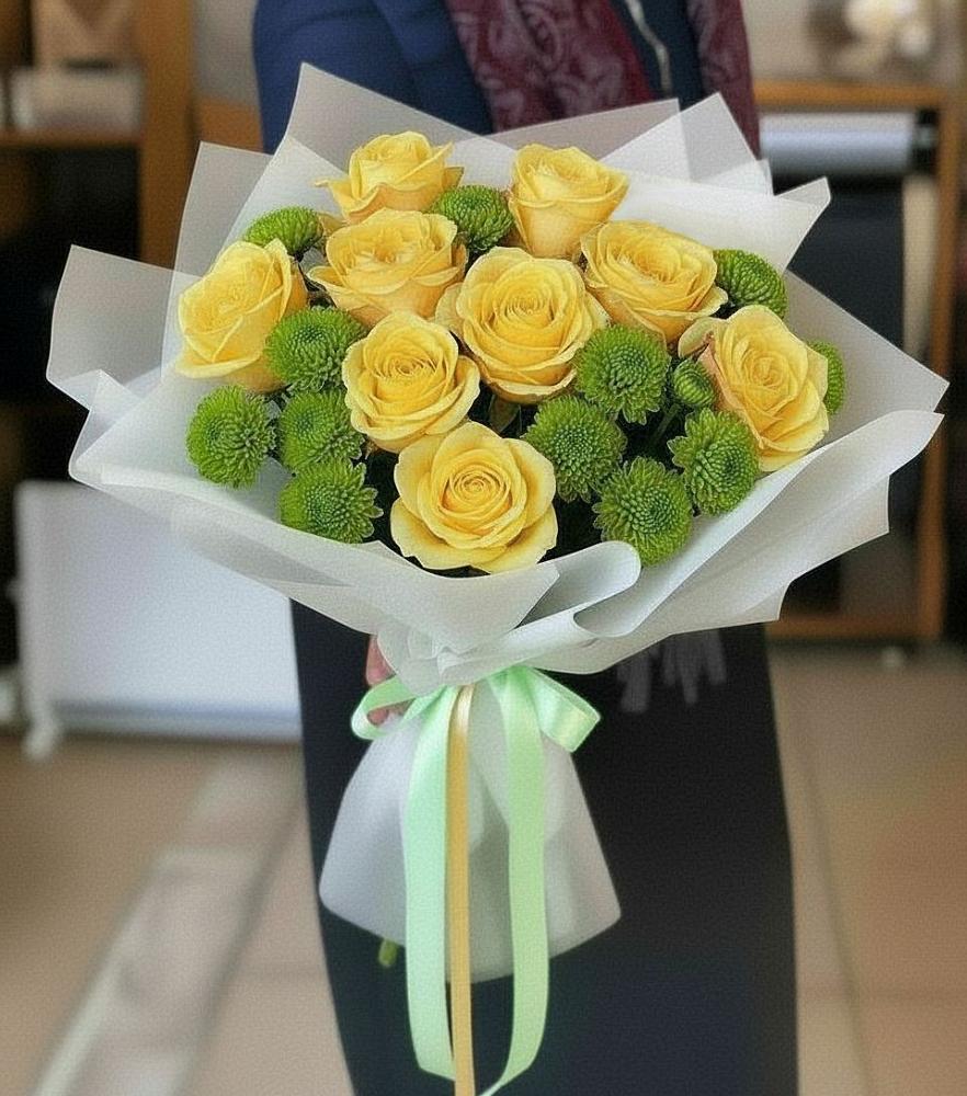 Букет цветов из: Хризантемы и Розы в Токсово