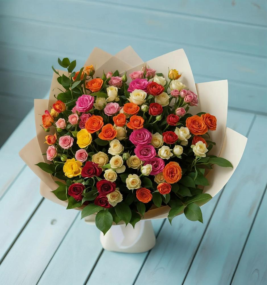 Букет Микс из разноцветных кустовых роз в Токсово