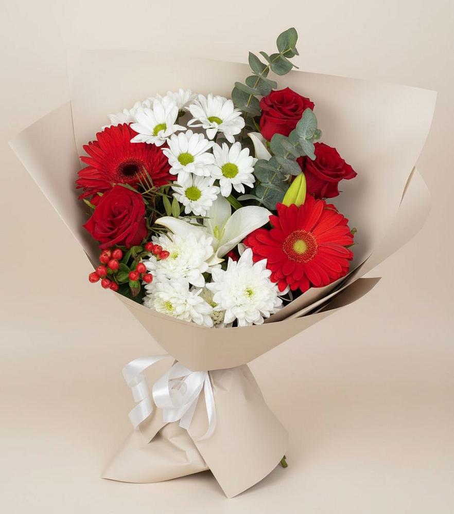 Букет цветов из: Розы, Хризантемы, Герберы и Лилии в Токсово