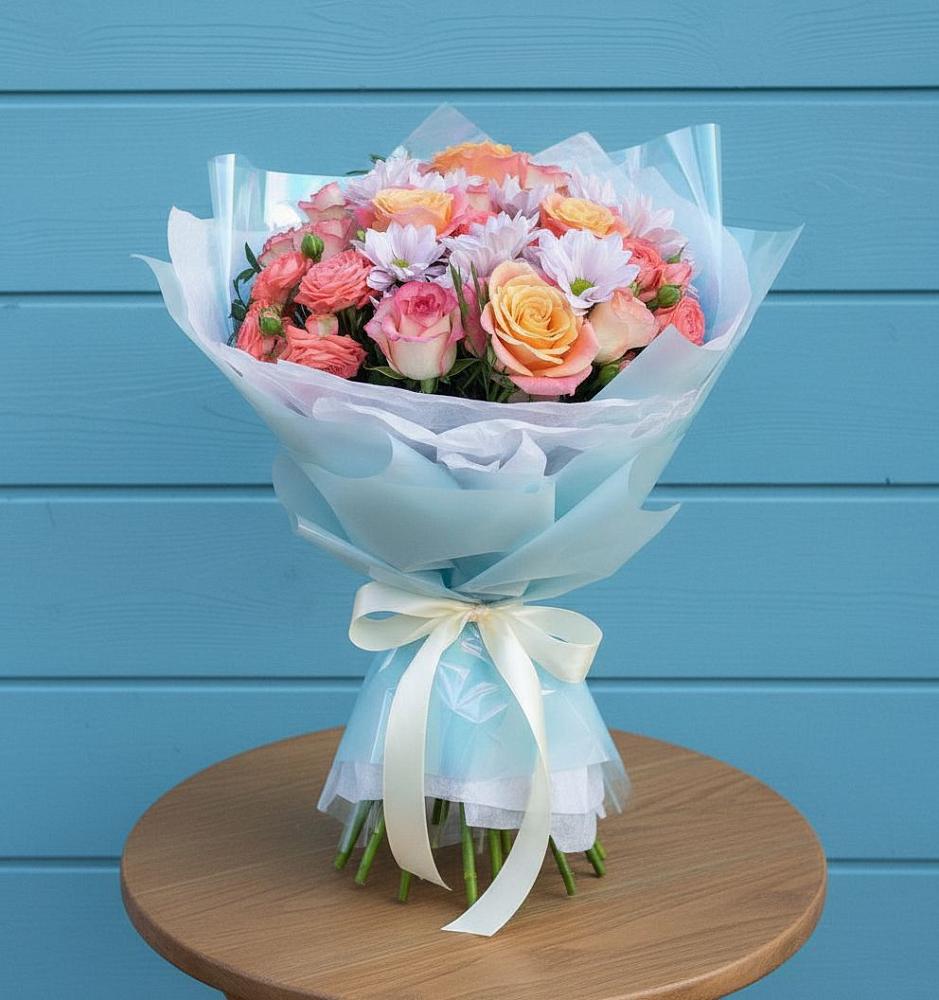 Букет цветов из: Хризантемы и Розы в Токсово